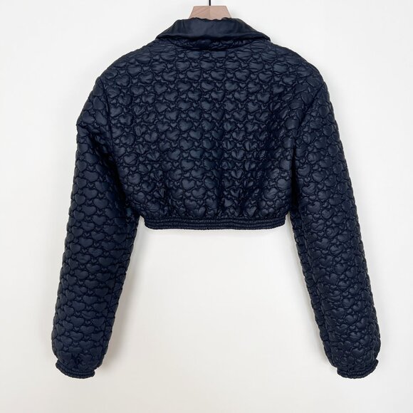 My Mum Made It Quilted Heart Puffer Jacket Coat Cropped Winter Fall Crop Bomber - Picture 5 of 6